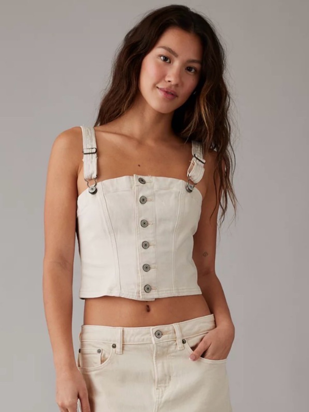 American Eagle Outfitters Cream Denim Crop Top